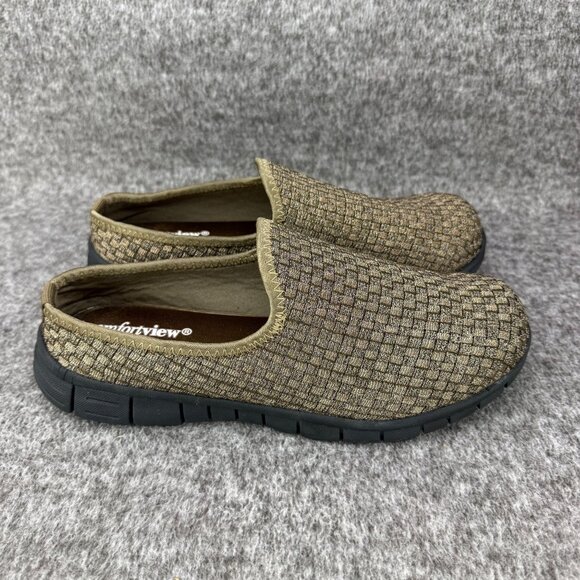 ✅Womens 9M Comfortview Kacey Slip On Shoes Brown Woven Comfort Lightweight Flats - Picture 1 of 12